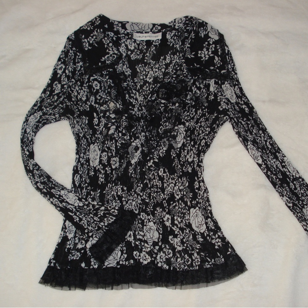floral wrinkle/pleated fabric collared blouse